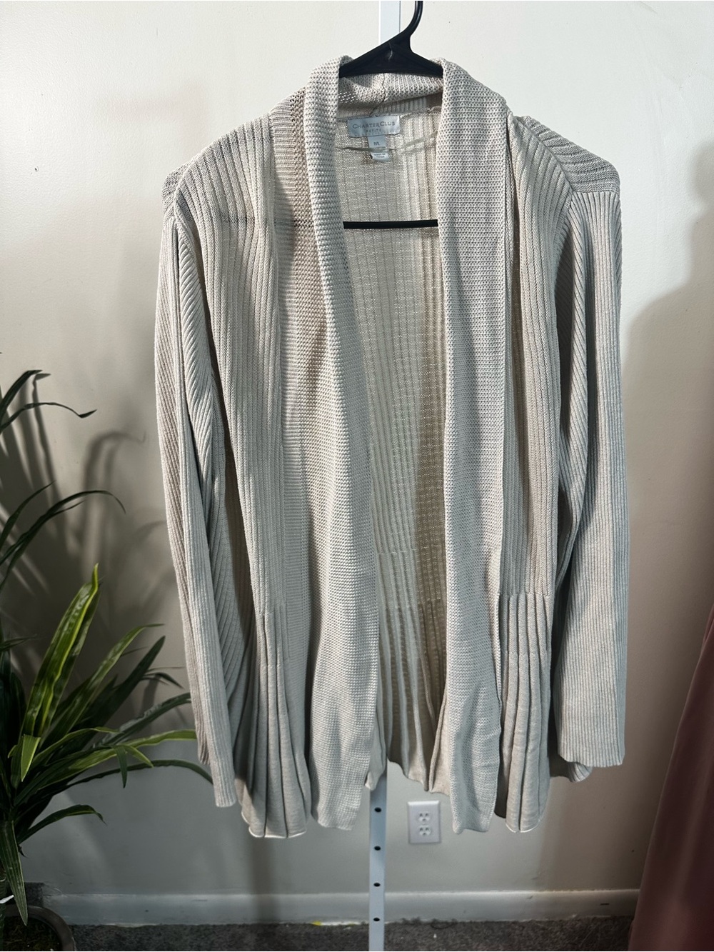 H17. Charter Club Open-Front Ribbed Cardigan Sweater in Cream